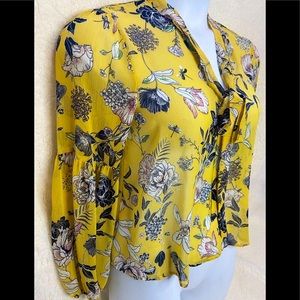 Sheer flower top yellow front button top